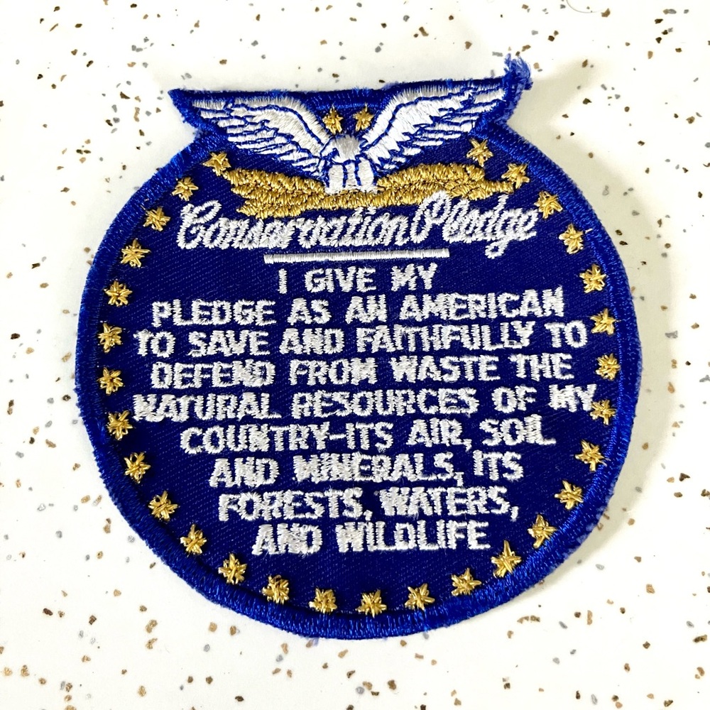 Vintage 60’s conservation pledge embroidered patch blue & white